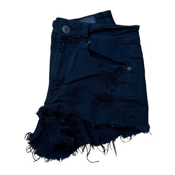 American Eagle Shorts High Rise Festival Black Raw Hem Size 6 Cut Off Denim - Picture 4 of 4